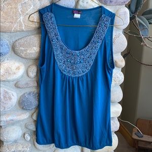 Agenda Blue Embellished Tank Top